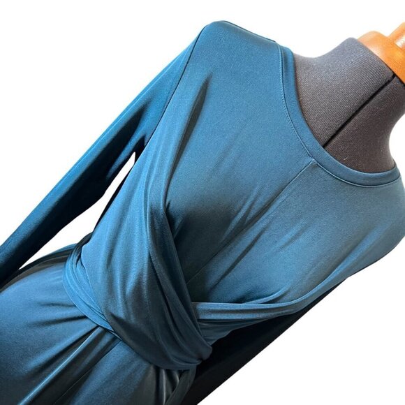 Halogen M Teal Stretch Wrap Dress Long Sleeve Knee-Length - Picture 5 of 10